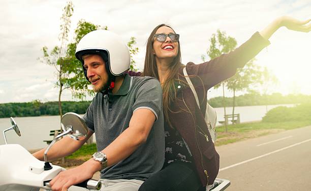 istock Happy couple on a motor bike. 535504976