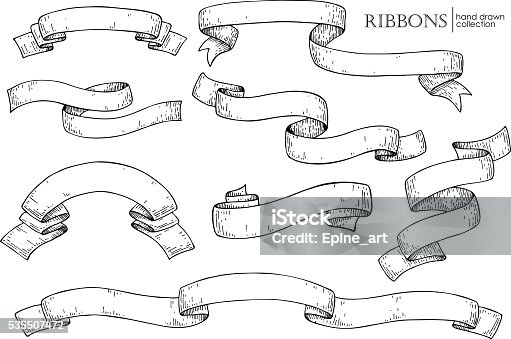 istock Set of  hand drawn vector scrolled ribbons. Old styled engraved 535507472