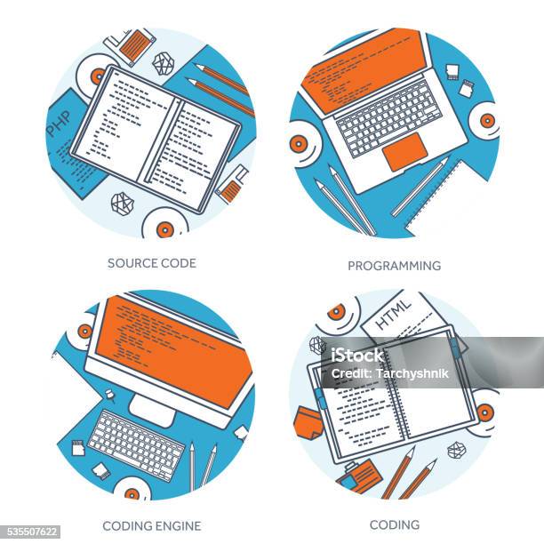Programming Coding Flat Lined Outline Computing Background Code ...