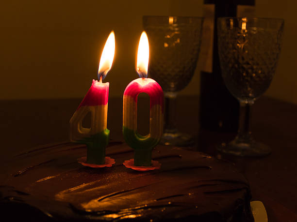 istock 40 candle on chocloate birthday cake 535510606