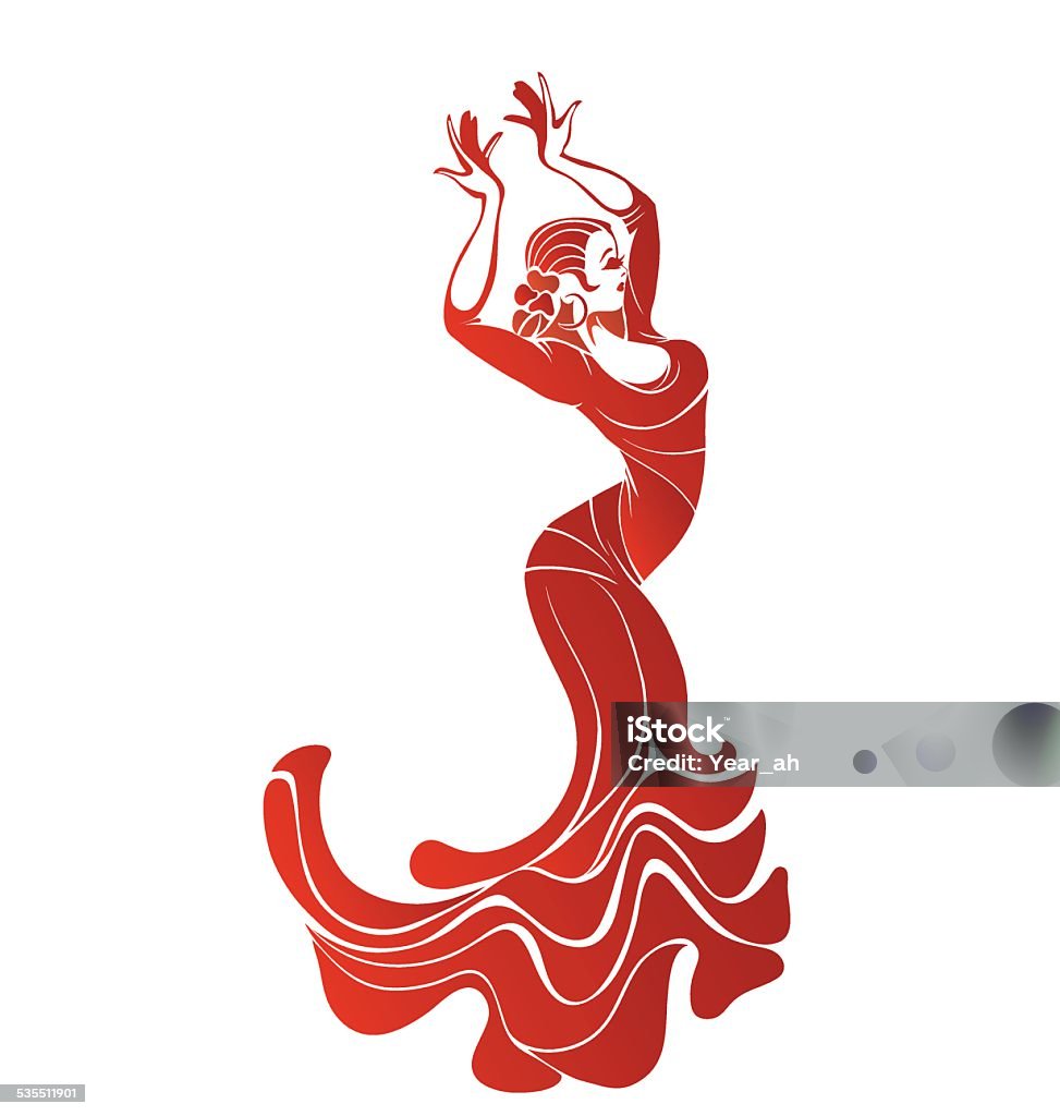 Young passionate woman dancing flamenco Stilized silhouette of spanish flamenco dancer women  2015 stock vector