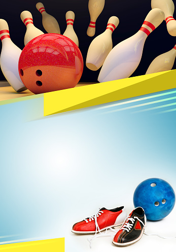 Red bowling ball on white background. Horizontal composition with clipping path and copy space.