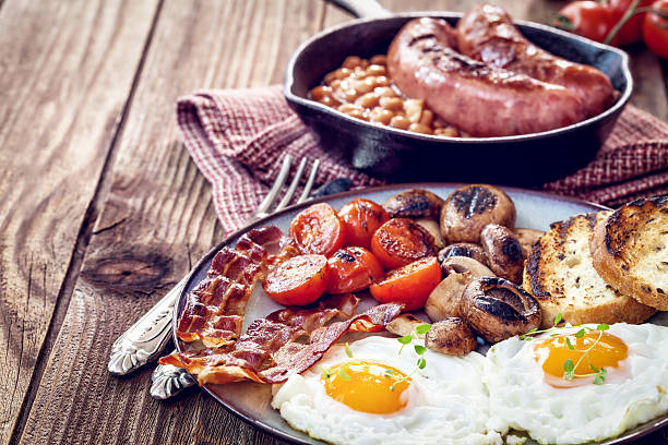istock English breakfast with eggs, tomatoes, mushrooms, bacon, beans 535513394