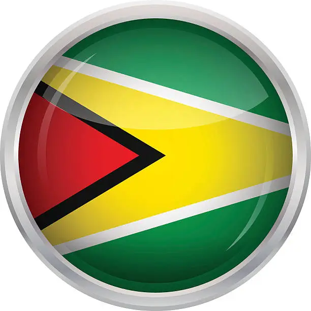Vector illustration of Glossy Button - Flag of Guyana