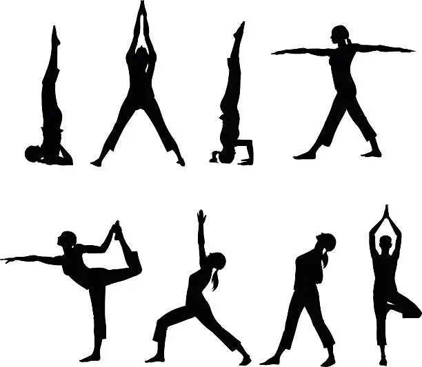Vector illustration of silhouettes of Eight Yoga Postures