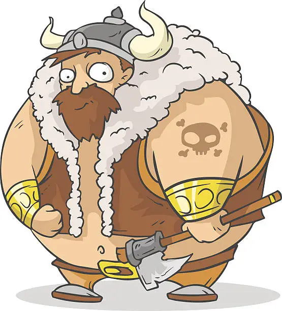 Vector illustration of Funny cartoon big viking with axe