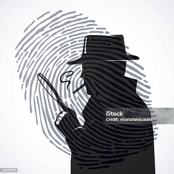 Inspector With Fingerprint Stock Illustration - Download Image Now - Detective, Film Noir Style, In Silhouette