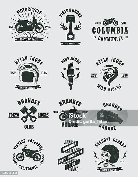 Motorradvintageabzeichen Stock Vektor Art und mehr Bilder von Logo - Logo, Motorrad, Retrostil