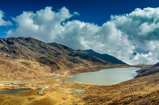 Elephant Lake, named due to it's shape as a lying elephant, remote high altitude lake at kupup Valley, Sikkim. Himalayan mountain range, Sikkim, India