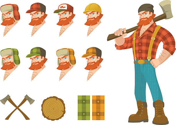 Lumberjack Four additional portraits. In archive two additional color shirt. lumberjack stock illustrations