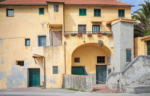 House facade in medieval village. Cervo, Italy.