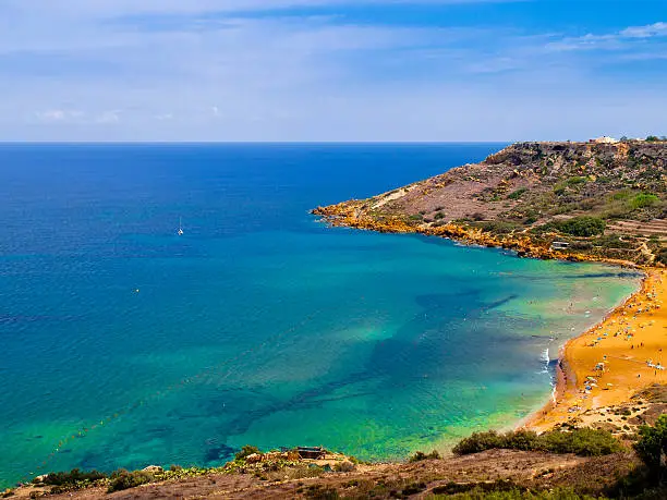 View of Ramla Bay, Gozo, Malta.