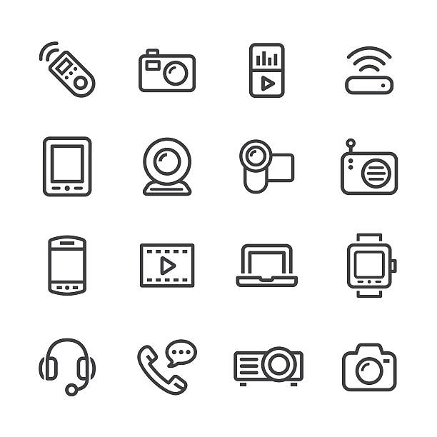 medien und technologie icons-line serie - video voip fotos stock-grafiken, -clipart, -cartoons und -symbole