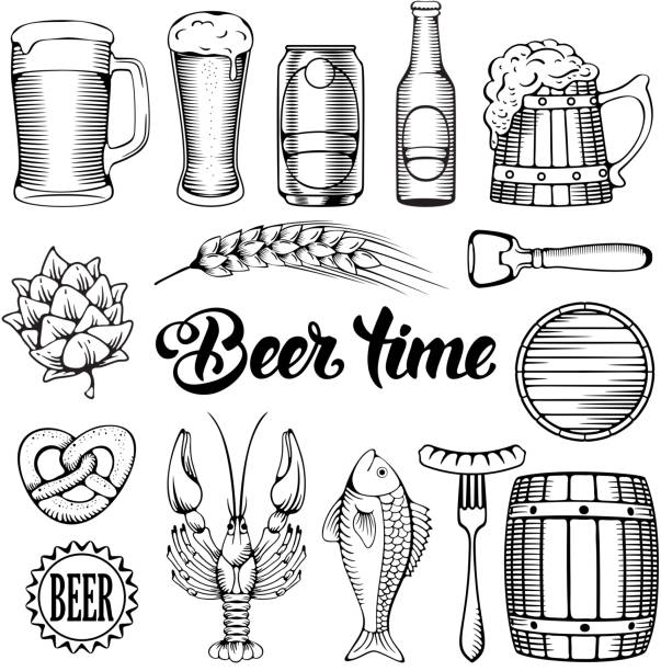 illustrations, cliparts, dessins animés et icônes de bière et en-cas - pretzel isolated bread white background