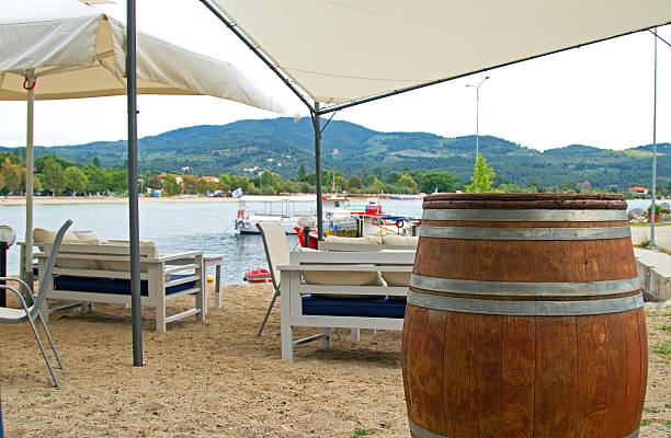 Wooden barrel in the beach cafe