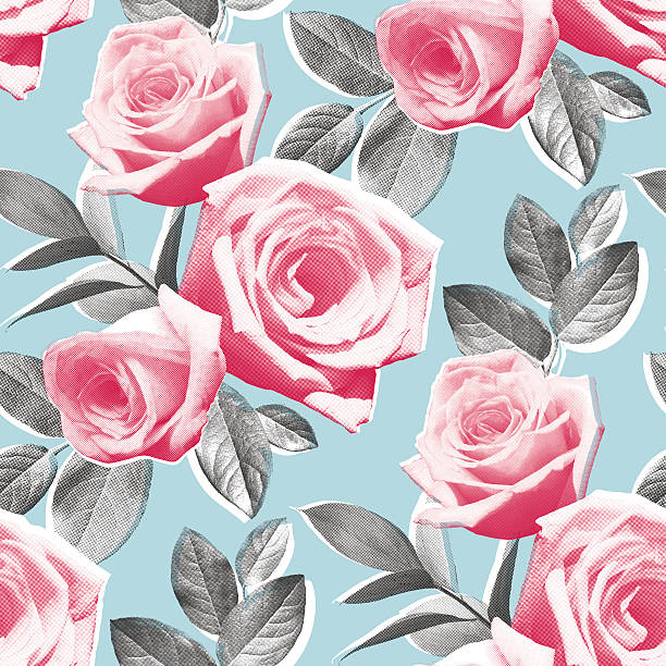 Photo Real Roses Wallpaper Pattern Modern photo real roses in a seamless pattern.  Hi res jpeg included.  Scroll down to see more of my illustrations. half tone illustrations stock illustrations