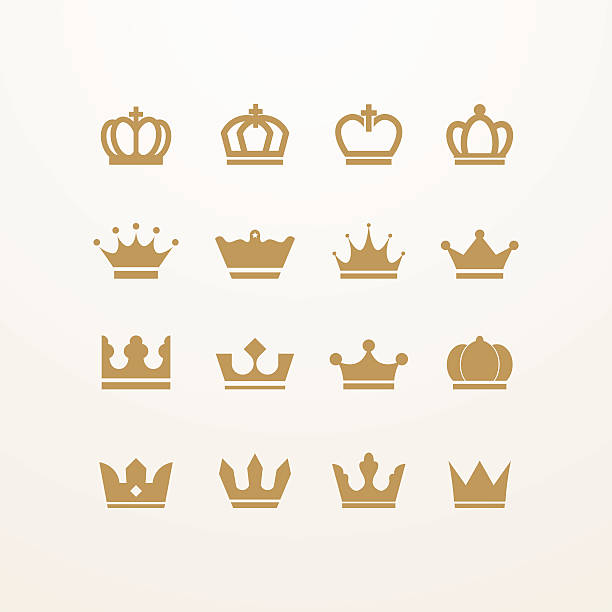 ilustraciones, imágenes clip art, dibujos animados e iconos de stock de iconos de corona dorada aislado - crown symbol nobility vector