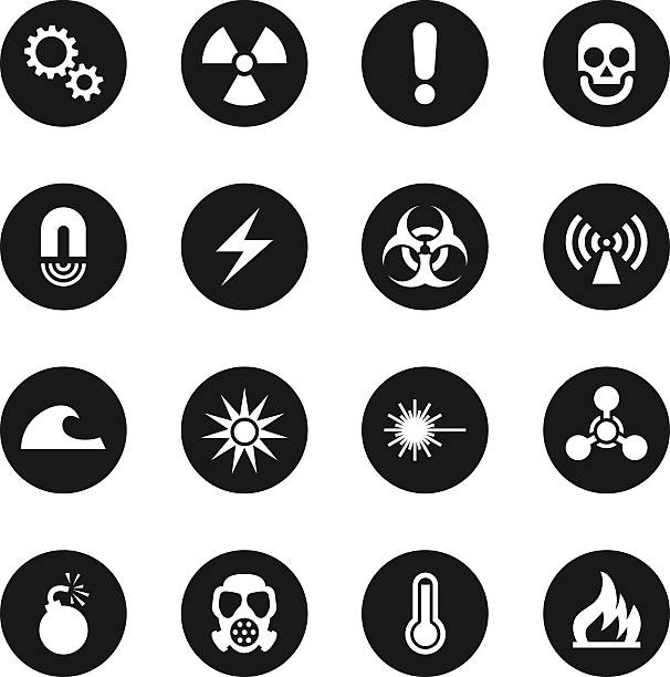 ilustraciones, imágenes clip art, dibujos animados e iconos de stock de señal de peligro iconos-círculo negro serie - toxic waste vector biohazard symbol skull and crossbones