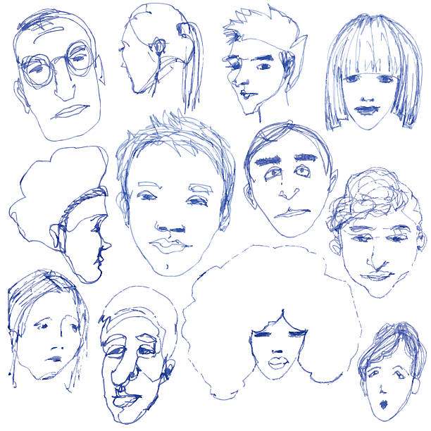 Doodle faces Hand drawn human faces, pen drawing. Vector illustration caricature stock illustrations