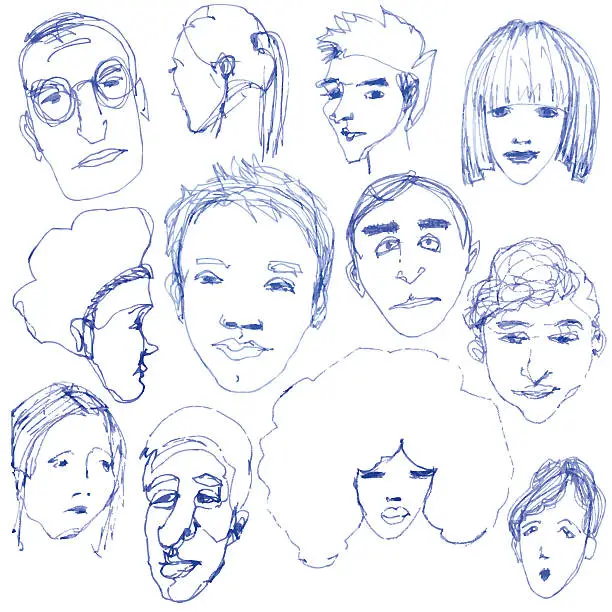 Vector illustration of Doodle faces