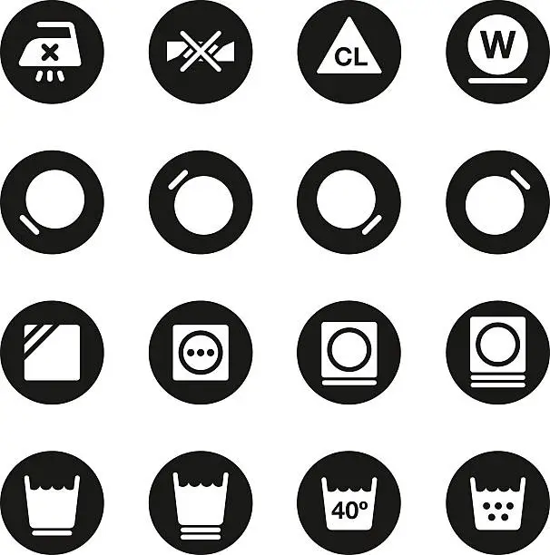 Vector illustration of Laundry Sign Icons Set 2 - Black Circle Series