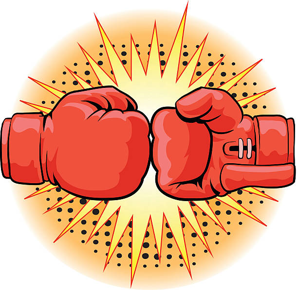Boxing Gloves Crushing All images are placed on separate layers. They can be removed or altered if you need to. Some gradients were used. No transparencies.  punching illustrations stock illustrations