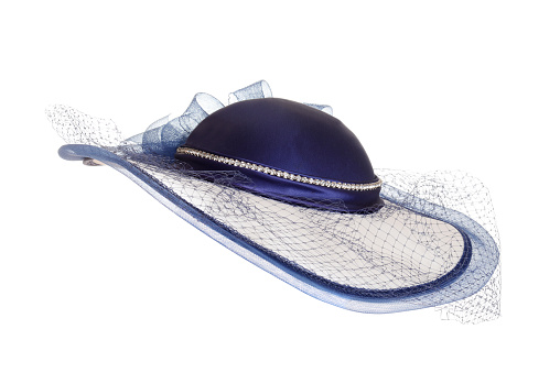 isolated ladies blue hat with veil