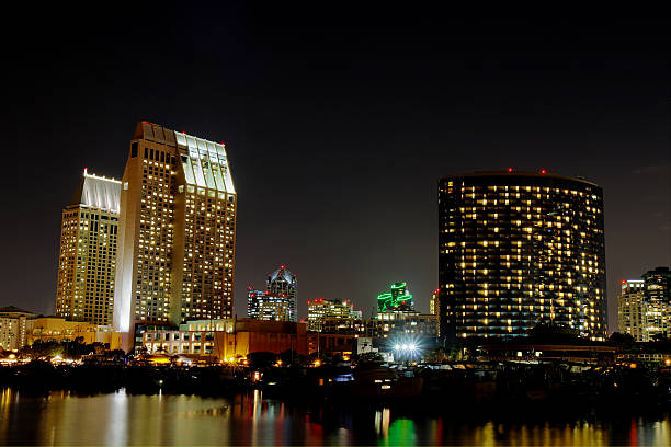 istock Partial San Diego skyline over water at night 535518183