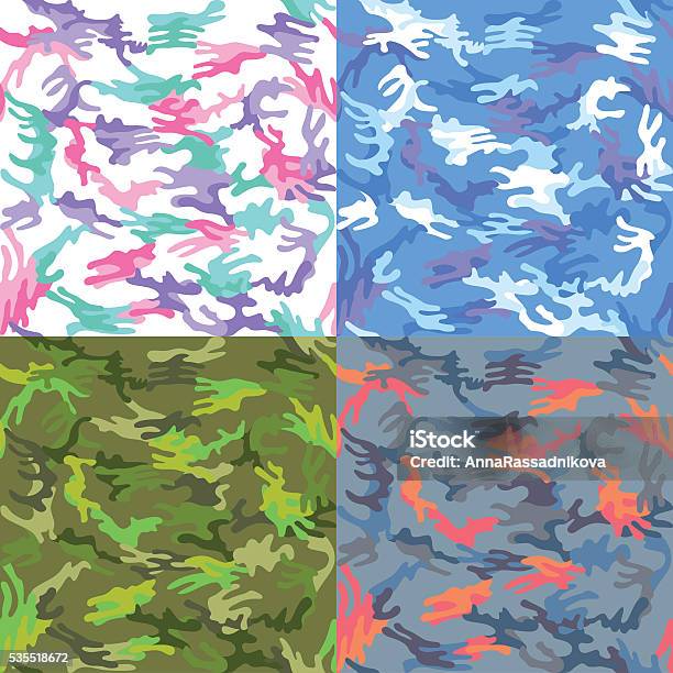 Camouflage Seamless Spots Pattern Background Set Stock Illustration - Download Image Now - Cut Out, Illustration, No People