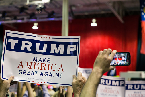  Norcross, GA, USA - October 10th, 2015: Presidential Candidate for 2016 Elections delivering a speech at a political rally near Atlanta, GA in Norcross.