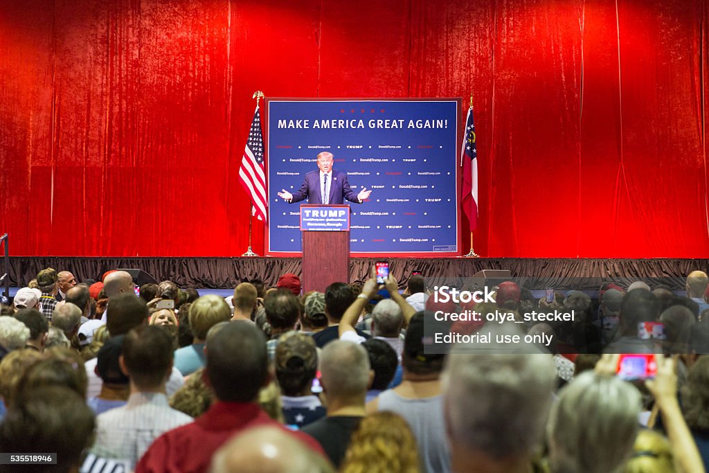 Presidential Candidate for 2016 Elections Donald Trump Norcross, GA, USA - October 10, 2015: Presidential candidate and Republican party nominee Donald Trump giving a speech at a rally in Georgia Donald Trump - US President Stock Photo