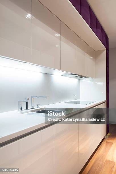 Interior Of White Modern Kitchen Stock Photo - Download Image Now - 2015, Apartment, Appliance