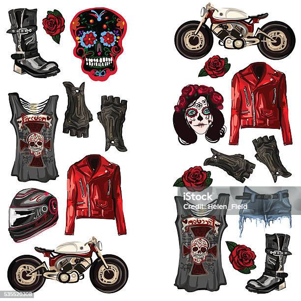 Motorcycle Fashion Biker Digital Watercolor Pictures Stock Illustration - Download Image Now