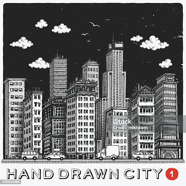 Hand Drawn City Stock Illustration - Download Image Now - Black And White, City, Illustration