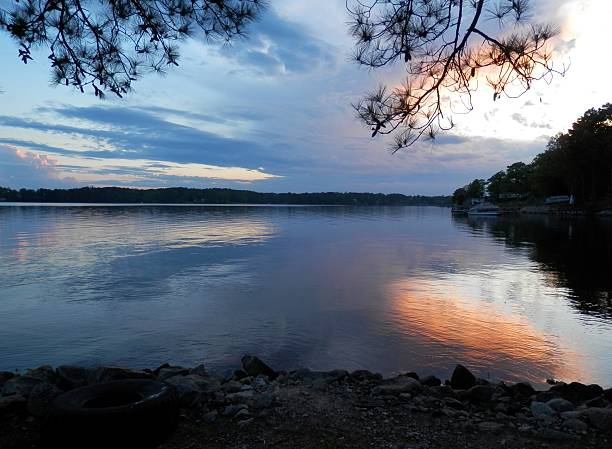 istock Beautiful red clouds at Sunset on the Lake 535524310