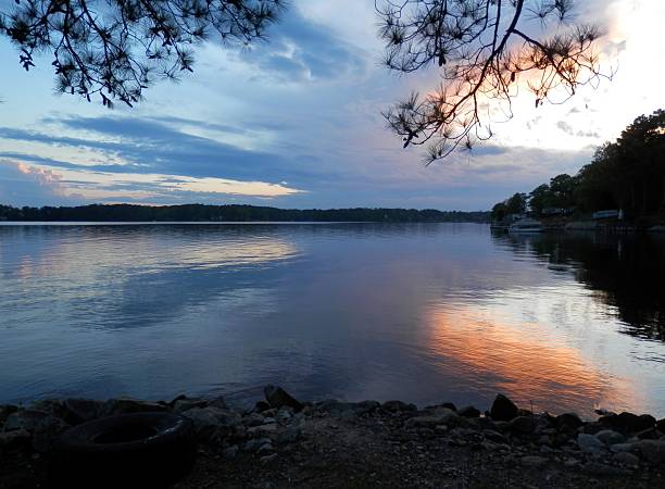 istock Beautiful red clouds at Sunset on the Lake 535524684