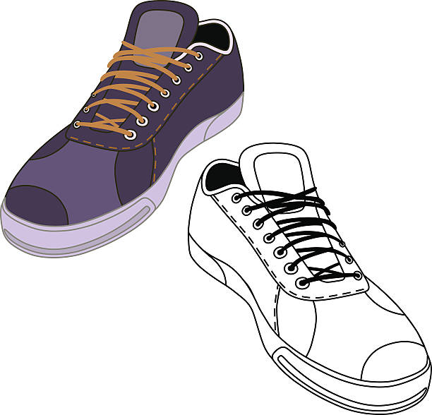 ilustraciones, imágenes clip art, dibujos animados e iconos de stock de conjunto negro & zapatillas zapatos de colores - football outline lace vector