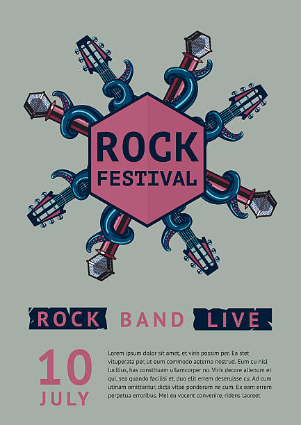 rock plakat szablon dla festiwal z naszytym wizerunkiem ośmiornicy. - riff stock illustrations