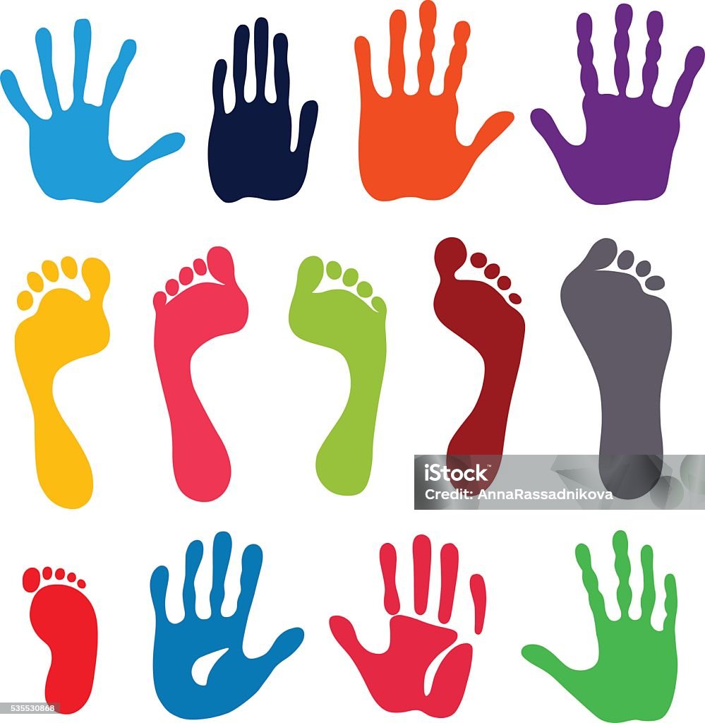 Generation hand and foot prints Vector illustration colored generation hand and foot prints isolated on white background. Created in Adobe Illustrator. EPS 8. Handprint stock vector