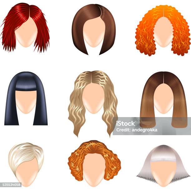 Frau Frisur Symbole Vektorset Stock Vektor Art und mehr Bilder von Altertümlich - Altertümlich, Blondes Haar, ClipArt