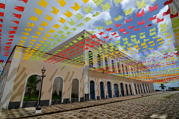 San Luís of Maranhão Brazil During the month of June in the Northeast side of Brazil there are traditional festivals, with typical dances, and foods. It's a tradition to decorate the streets with colorful flags. sao luis stock pictures, royalty-free photos & images