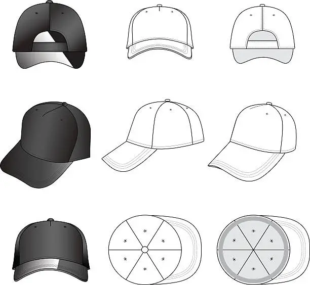 Vector illustration of Baseball, tennis cap set