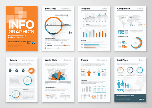 Big set of infographic elements in modern flat business style. Vector illustrations of modern info graphics. Use in website, flyer, corporate report, presentation, advertising, marketing etc.