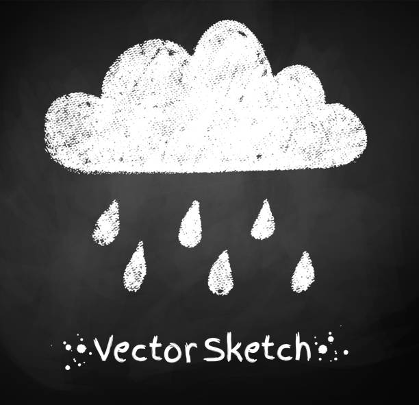 ilustraciones, imágenes clip art, dibujos animados e iconos de stock de chalked infantiliza dibujo de nube de lluvia. - backgrounds blackboard education environment