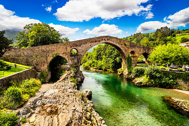 Old Roman stone bridge in Cangas de Onis (Asturias), Spain