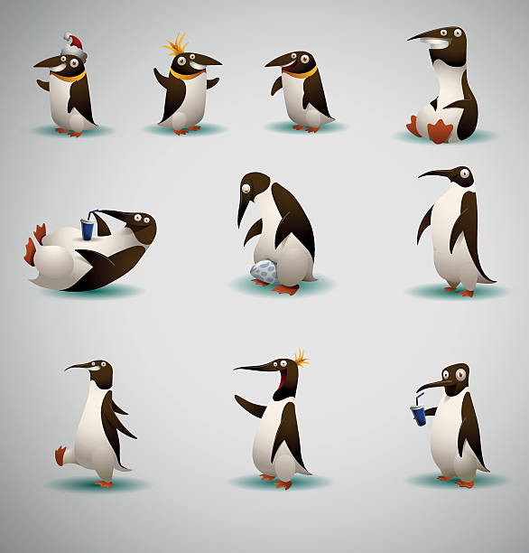 ilustrações de stock, clip art, desenhos animados e ícones de conjunto de engraçado penguins - backdrop blue southern usa usa