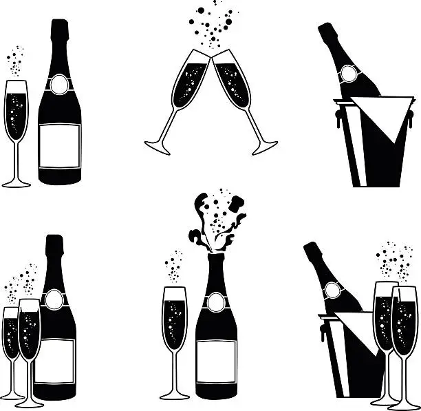 Vector illustration of vector illustrations of several champagne icons