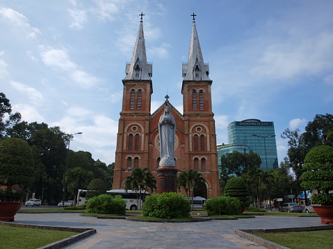 Ho Chi Minh City, Vietnam - November 29, 2013: Notre-Dame Cathedral landmark in Ho Chi Minh City, Vietnam. The cathedral is a very famous building in HCMC.