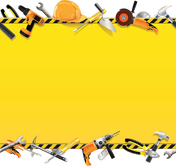 ilustraciones, imágenes clip art, dibujos animados e iconos de stock de fondo de vector de construcción - maintenance engineer work tool hammer instrument of measurement