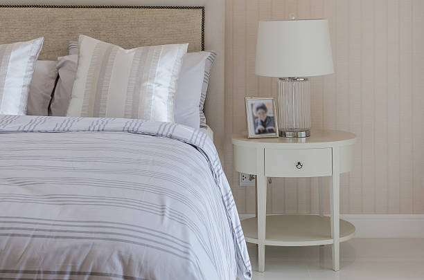 istock luxury bedroom with white lamp on round table 535554385